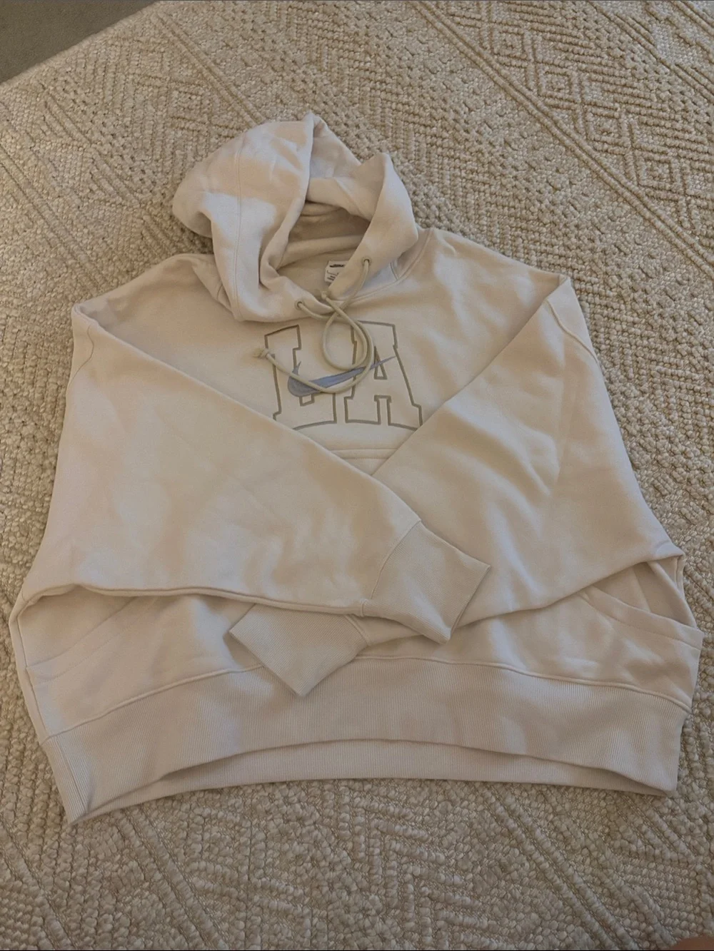 Nike light beige oversized Hoodie with Light Blue Swoosh & Taupe LA Outline